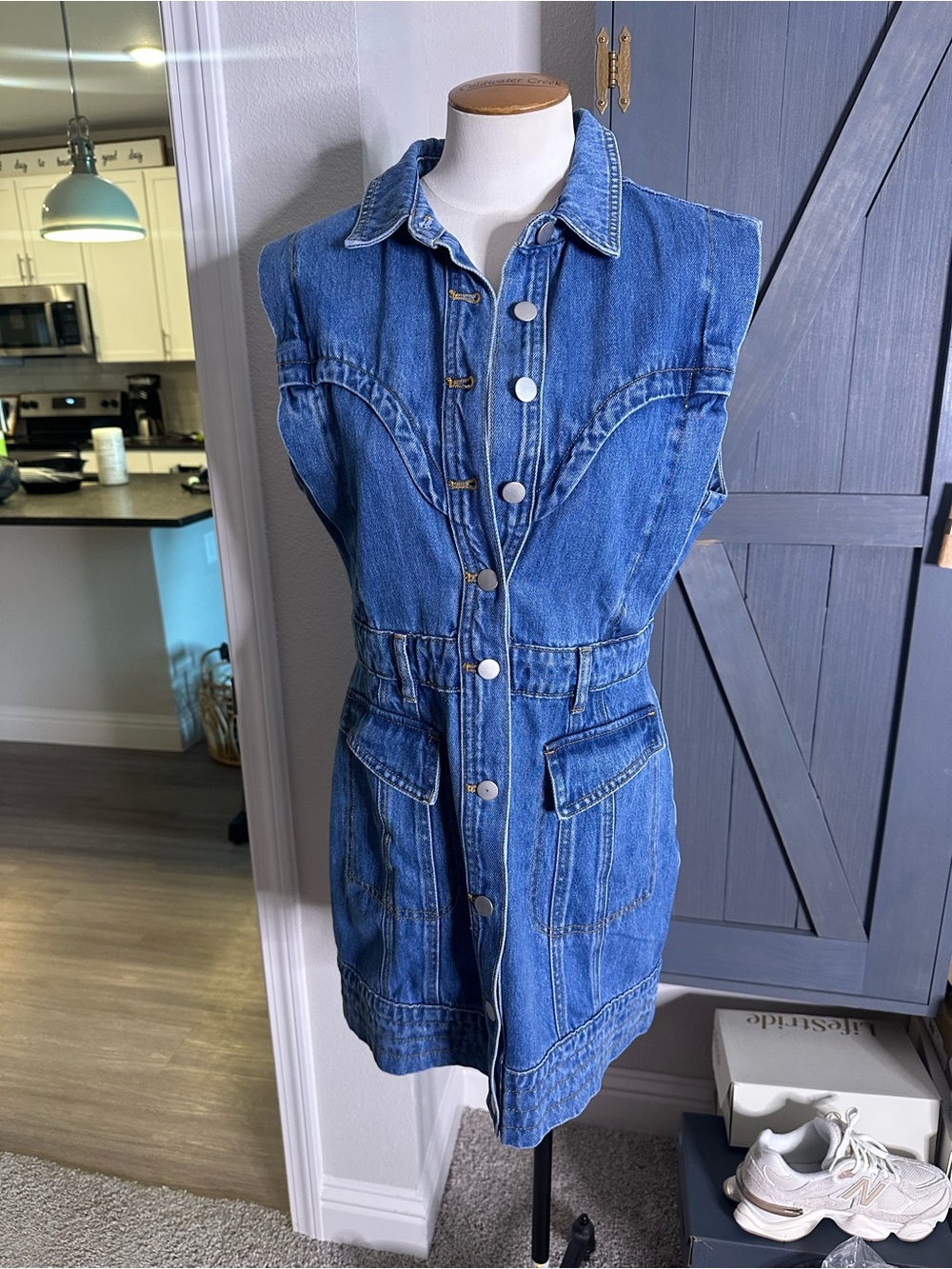 NEW ShowPo Sleeveless Blue Denim Button-Front Dress